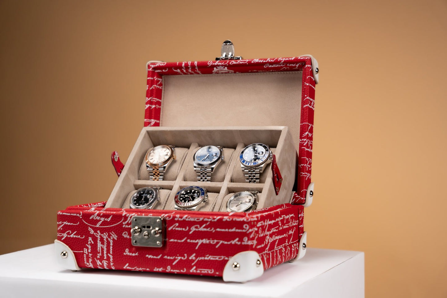 Bosphorus LeatherMaya Watch Case - Togo Parchment Red For 8 Watches