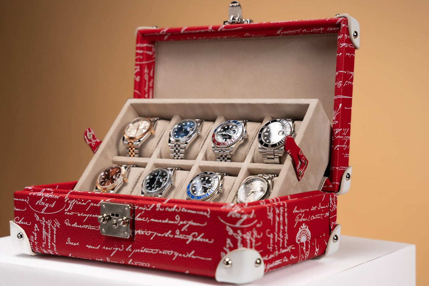 Bosphorus LeatherMaya Watch Case - Togo Parchment Red For 8 Watches