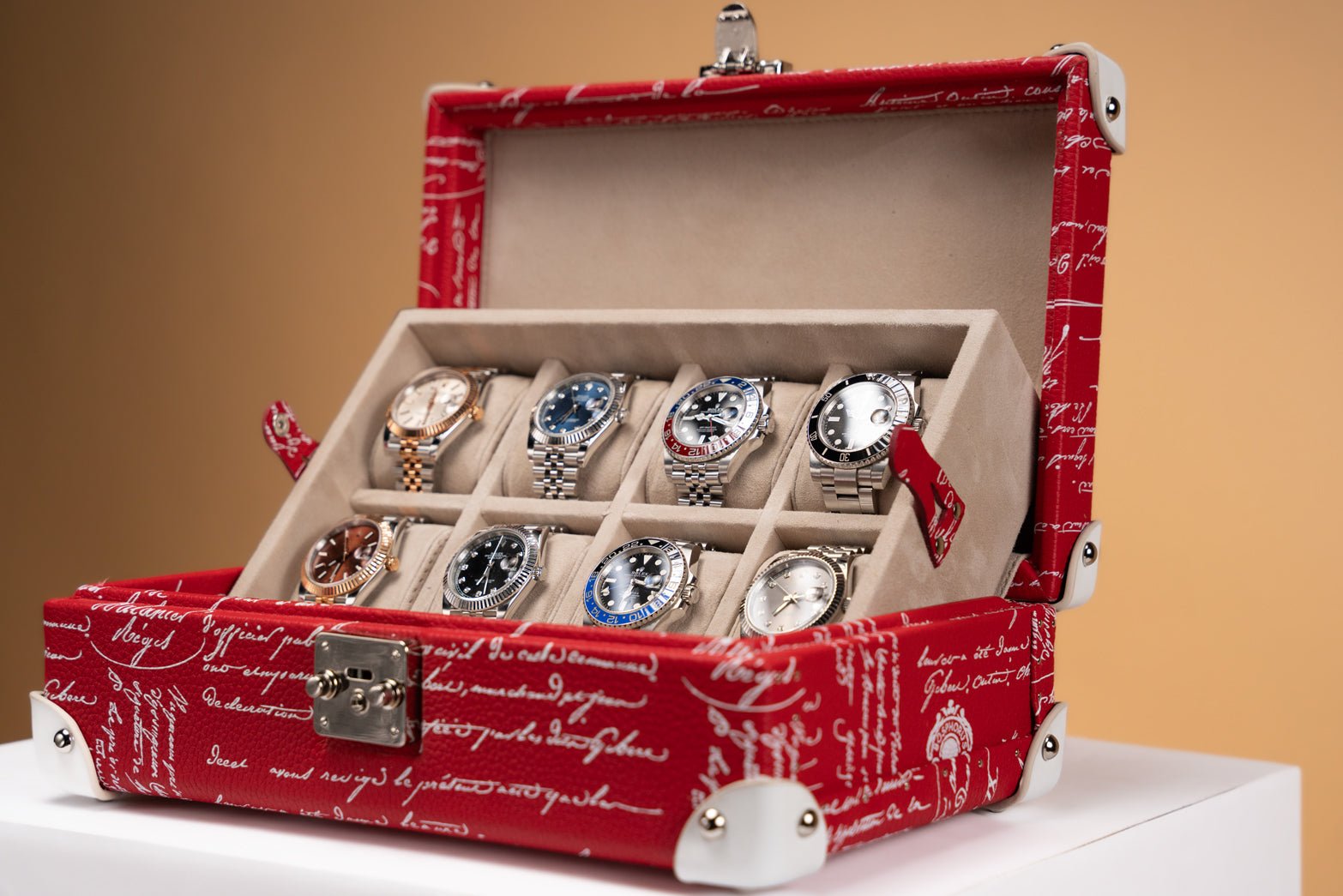 Bosphorus LeatherMaya Watch Case - Togo Parchment Red For 8 Watches