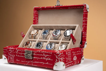 Bosphorus LeatherMaya Watch Case - Togo Parchment Red For 8 Watches