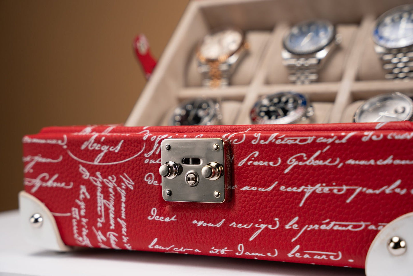Bosphorus LeatherMaya Watch Case - Togo Parchment Red For 8 Watches
