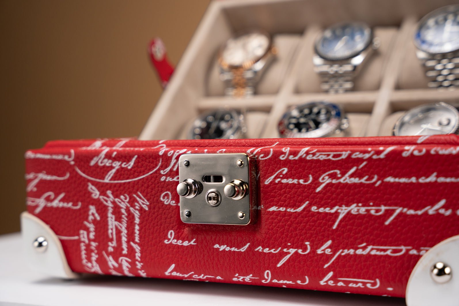 Bosphorus LeatherMaya Watch Case - Togo Parchment Red For 8 Watches