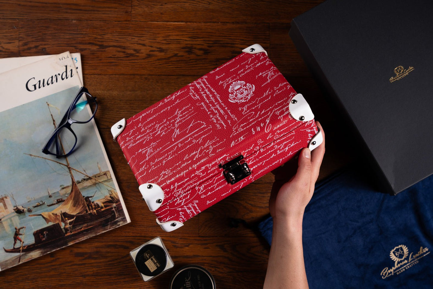 Bosphorus LeatherMaya Watch Case - Togo Parchment Red For 8 Watches